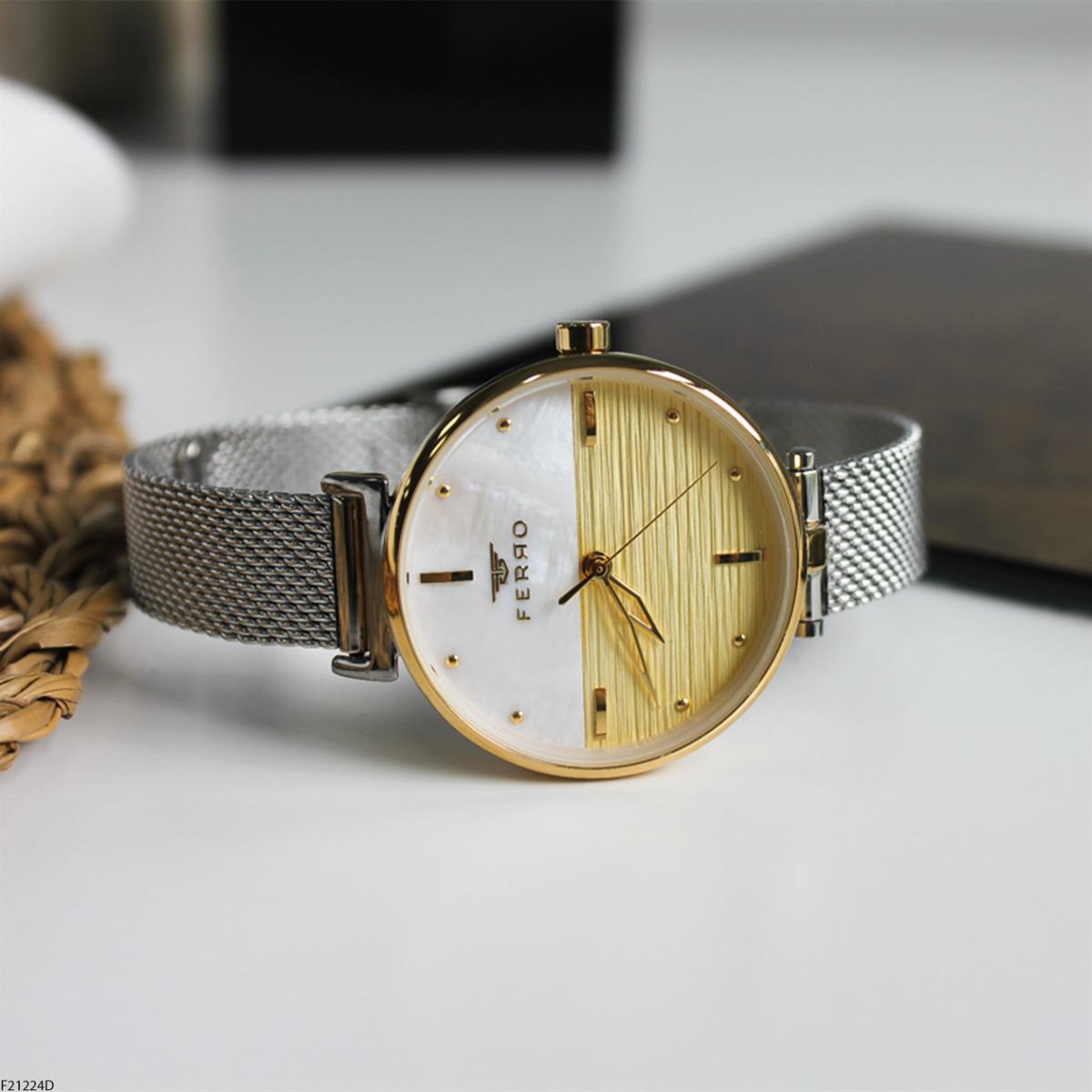 Ferro F21224D 36 mm Gri Metal Kordon Analog Kadın Kol Saati