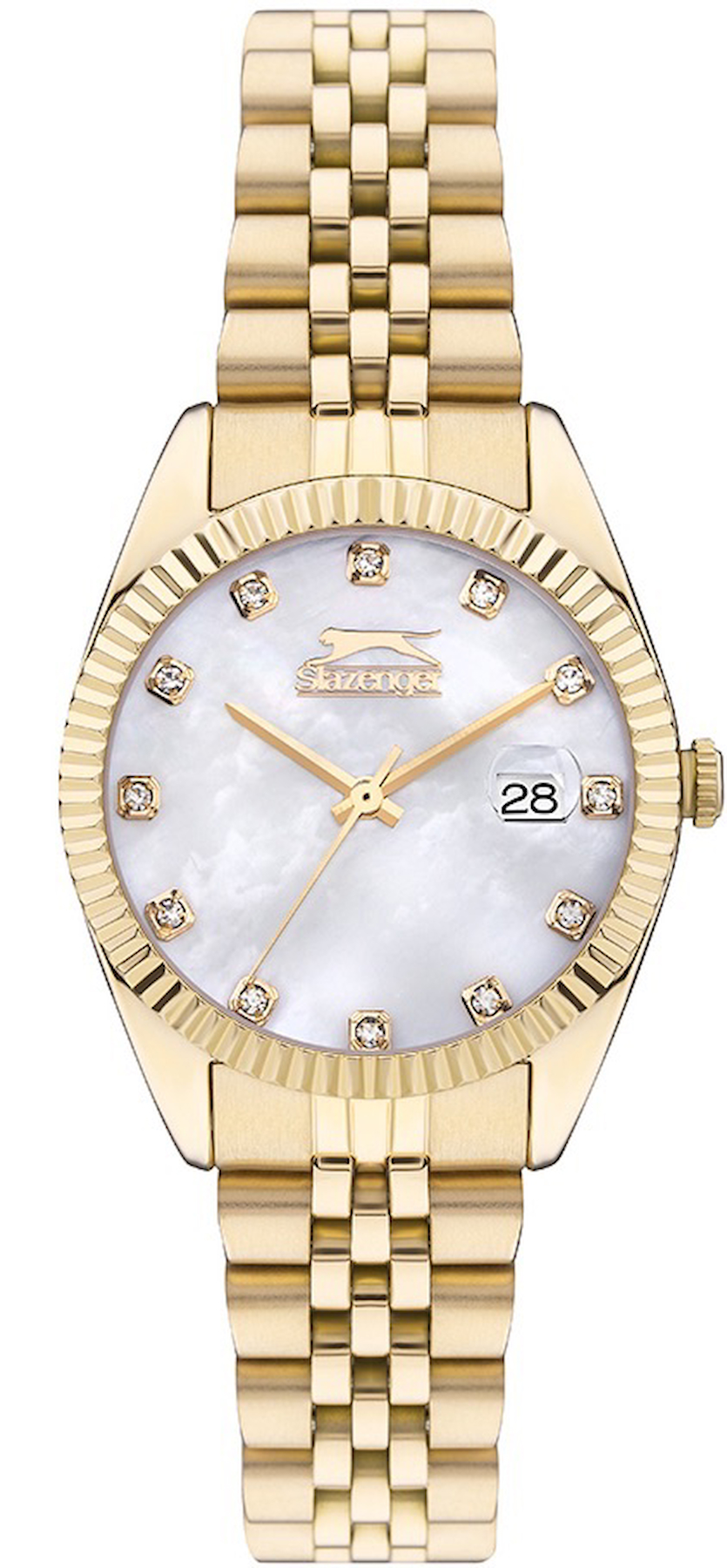 Slazenger SL.09.2240.3.08 Takvimli 32 mm Altın Çelik Kordon Analog Kadın Kol Saati