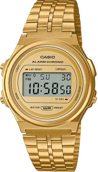 Casio A171WEG-9ADF Takvimli 36 mm Altın Çelik Kordon Dijital Kadın Kol Saati