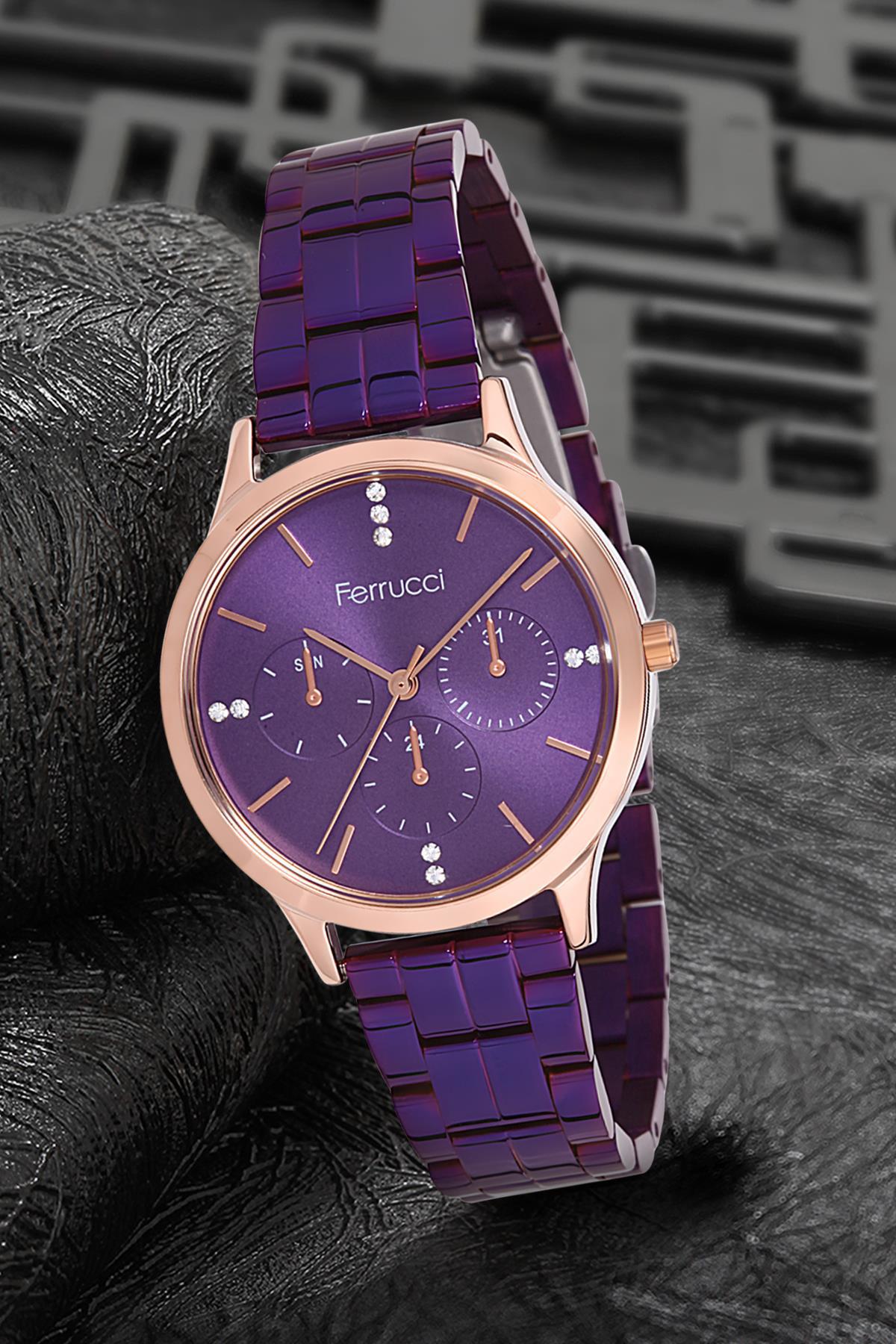 Ferrucci 9FM1776 38 mm Mor Metal Kordon Analog Kadın Kol Saati