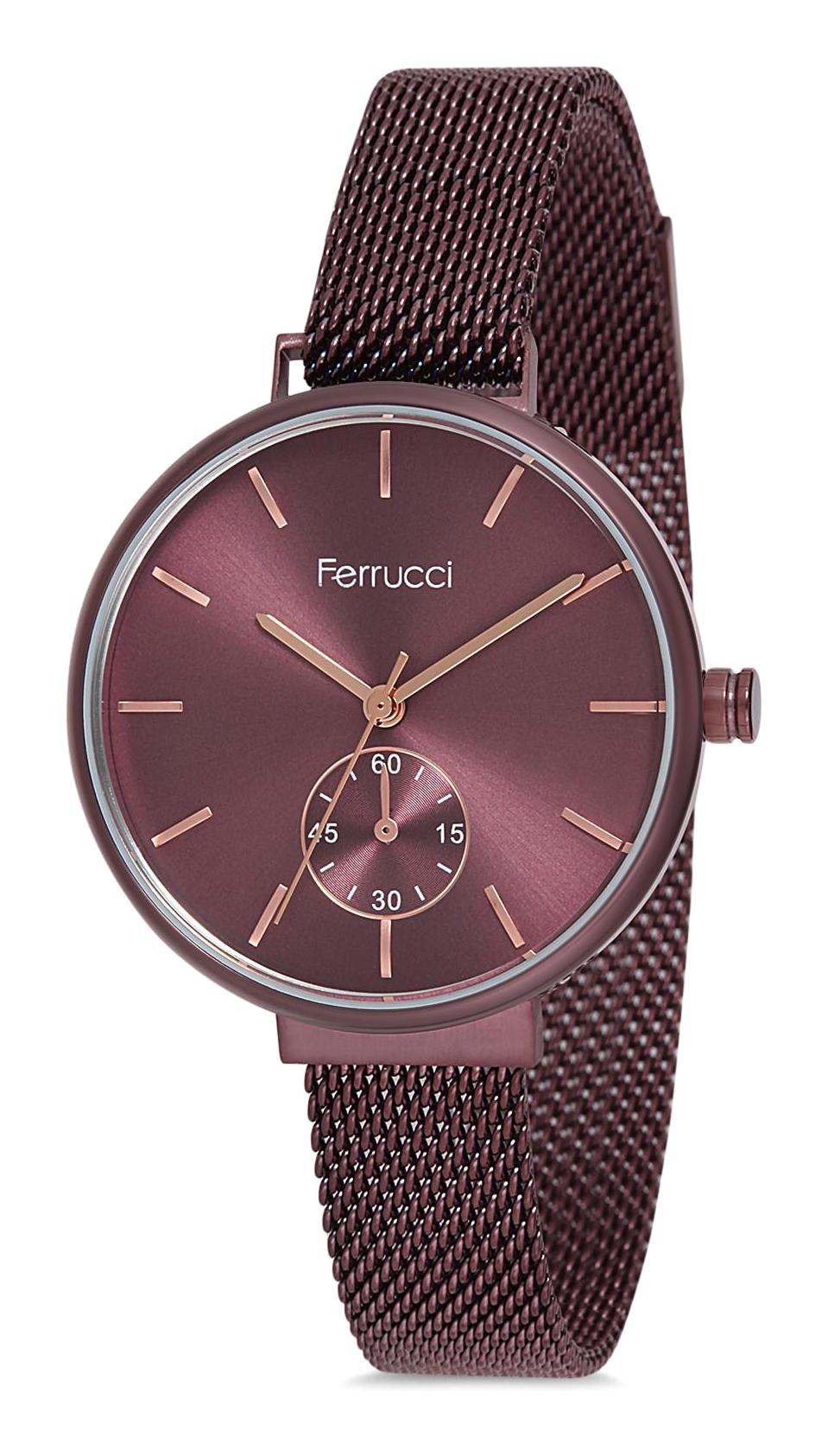 Ferrucci 9FM2348 38 mm Mor Çelik-Hasır Kordon Analog Kadın Kol Saati