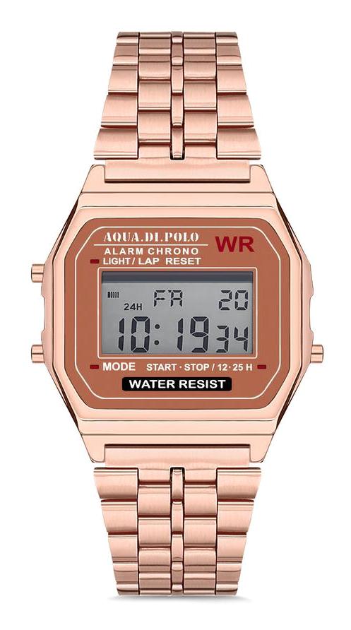 Aqua Di Polo APSV1-A9371-KM222 Takvimli 33 mm Rose Gold Metal Kordon Dijital Kadın Kol Saati