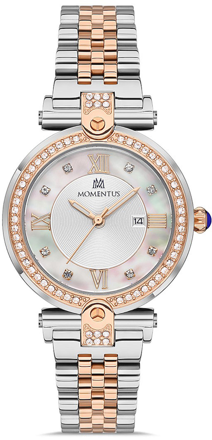 Momentus SS249T-02SR Takvimli 32 mm Gri-Rose Gold Çelik Kordon Analog Kadın Kol Saati
