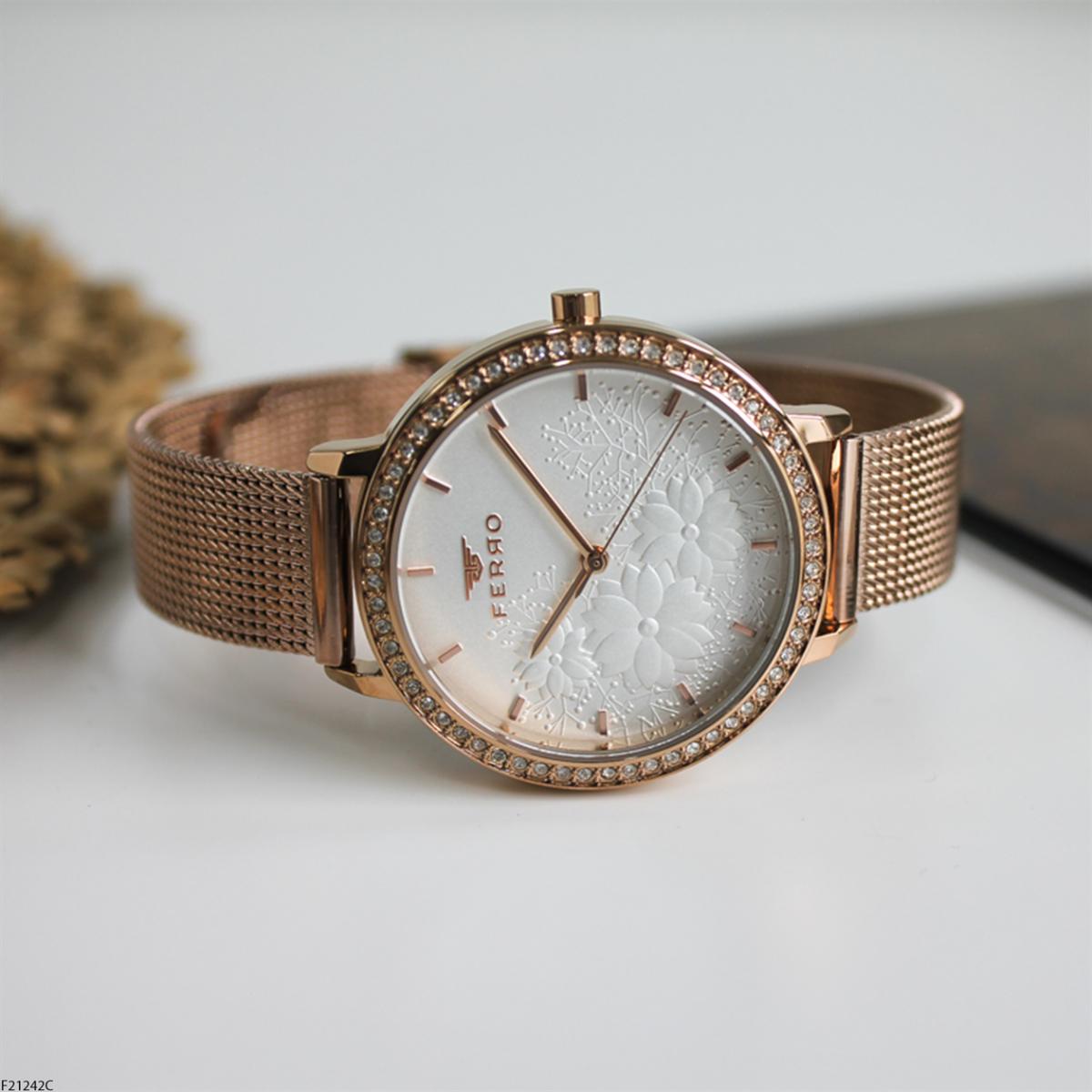Ferro F21242C 36 mm Rose Gold Metal Kordon Analog Kadın Kol Saati