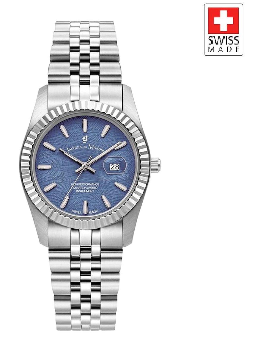 Jacques Du Manoir JWL01805 Takvimli 34 mm Gri Çelik Kordon Analog Kadın Kol Saati