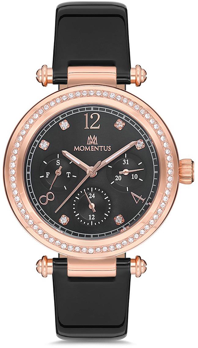 Momentus SS241R-04BR Takvimli 36 mm Siyah Deri Kordon Analog Kadın Kol Saati