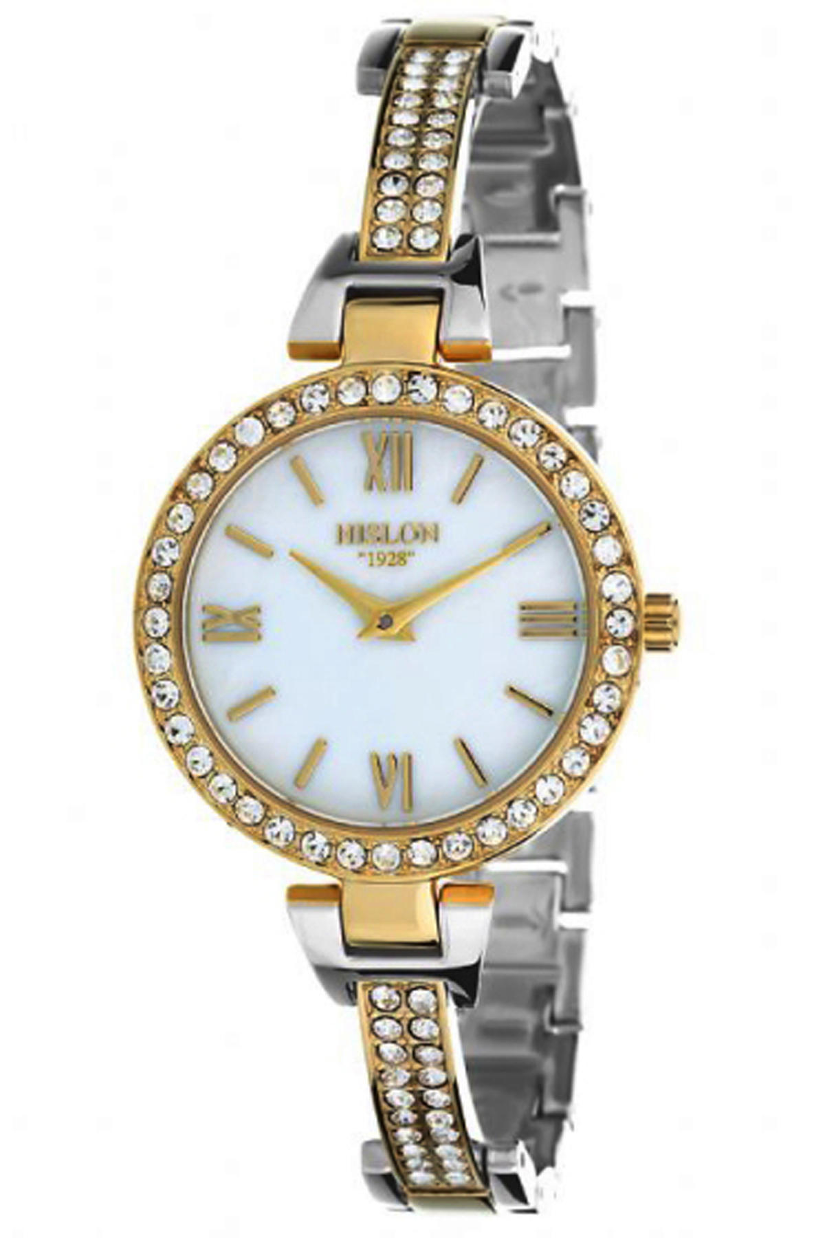 Hislon 3347-22511 25 mm Altın-Gri Çelik Kordon Analog Kadın Kol Saati