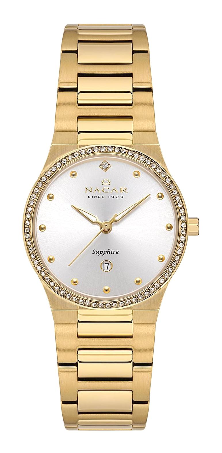 Nacar NC34-39B647-DSMS Takvimli 30 mm Altın Çelik Kordon Analog Kadın Kol Saati