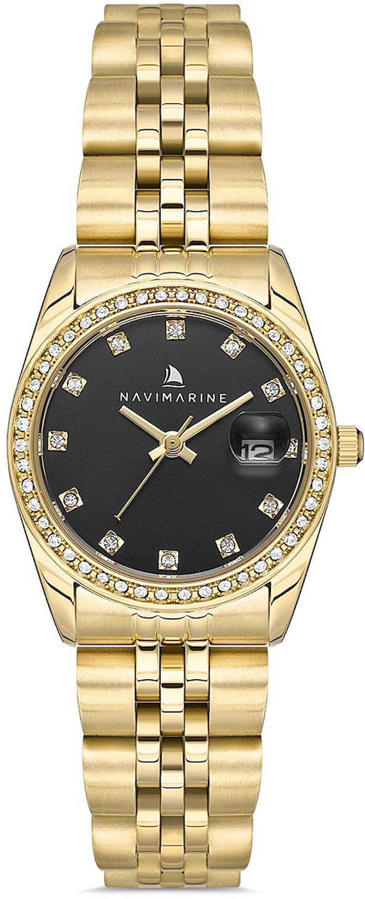 Navimarine NVM72-B2 Takvimli 28 mm Altın Çelik Kordon Analog Kadın Kol Saati