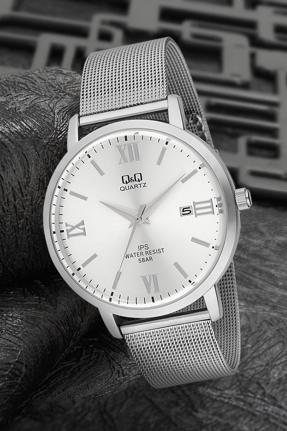 Q&Q 3F116 Takvimli 36 mm Gri Metal Kordon Analog Kadın Kol Saati