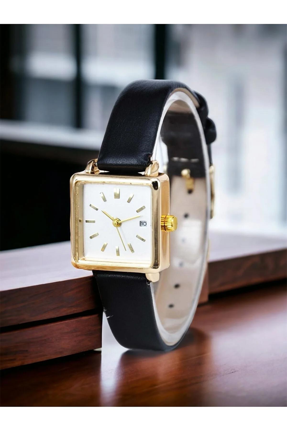 Storeay STA-050 Takvimli 25 mm Siyah Deri Kordon Analog Kadın Kol Saati