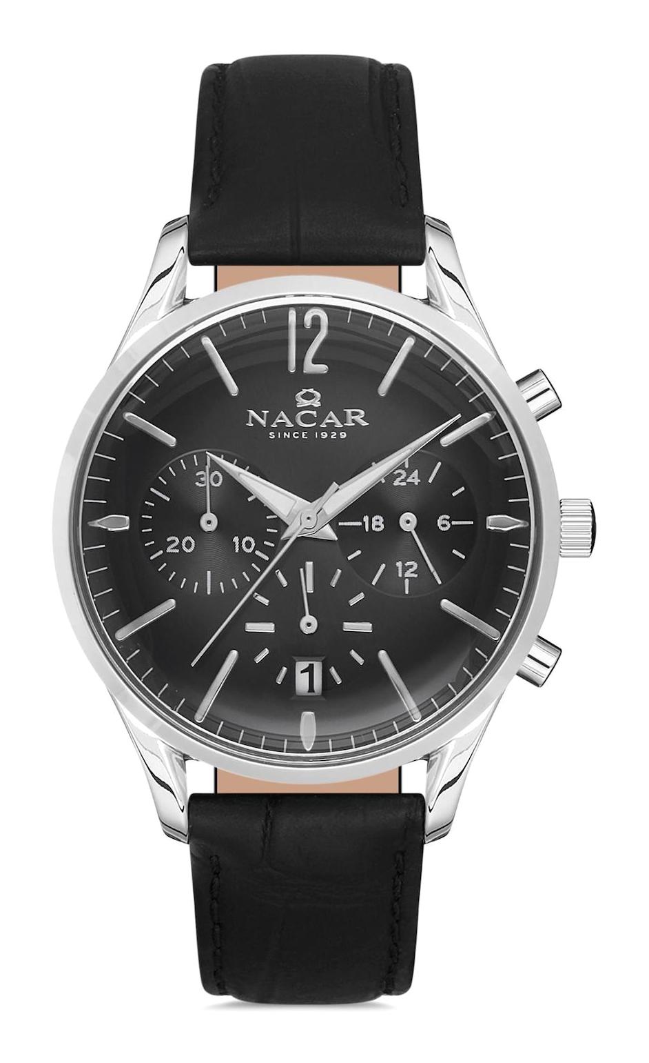Nacar NC25-390167-ABL1 Takvimli 38 mm Siyah Deri Kordon Analog Kadın Kol Saati