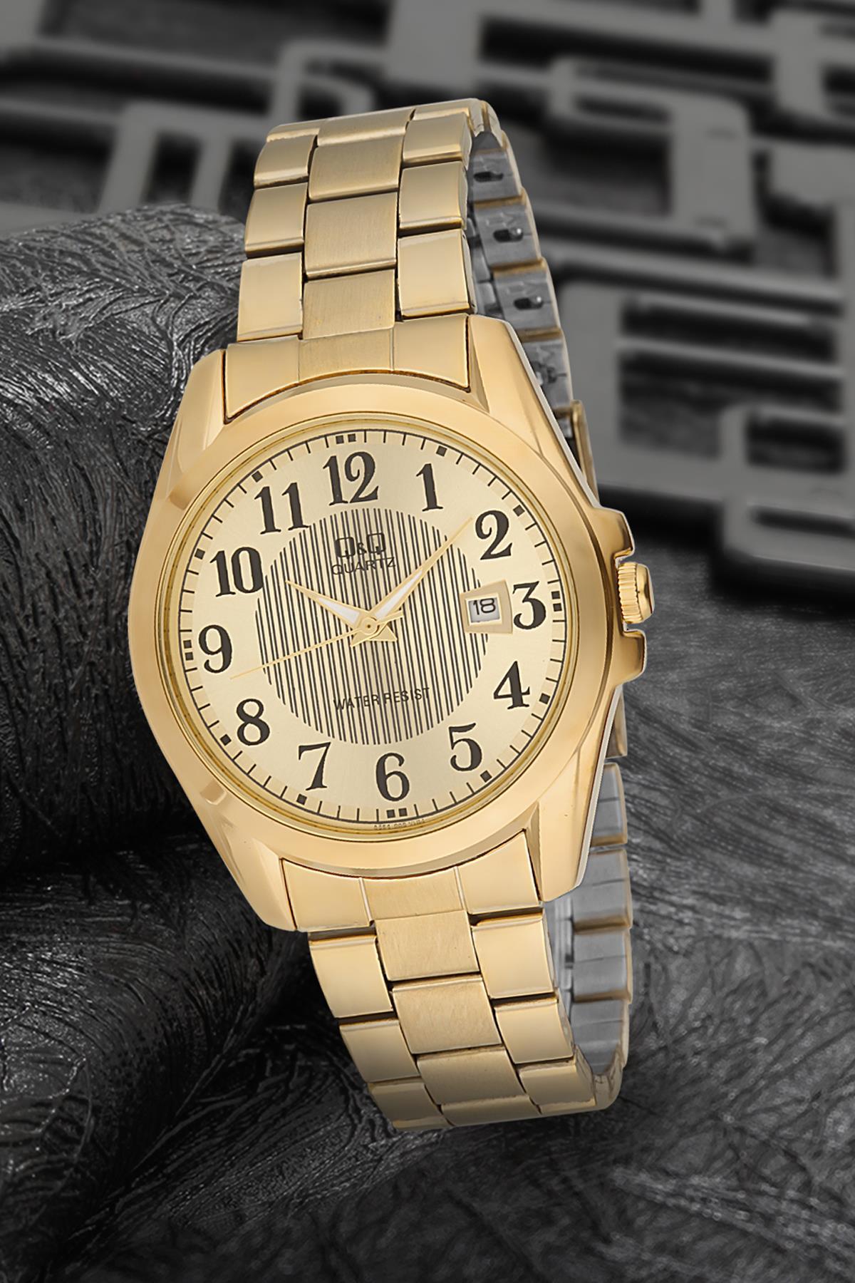 Q&Q 3F126 Takvimli 36 mm Altın Metal Kordon Analog Kadın Kol Saati