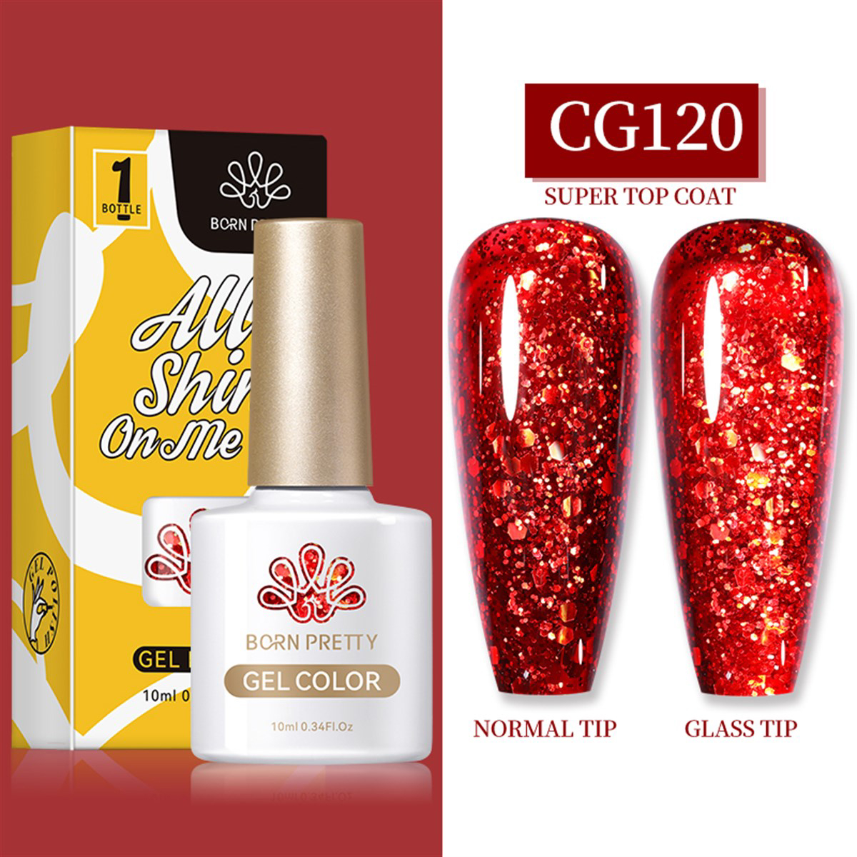 Born Pretty Silky White Serisi CG120 Kırmızı Işıltılı Kalıcı Simli Oje