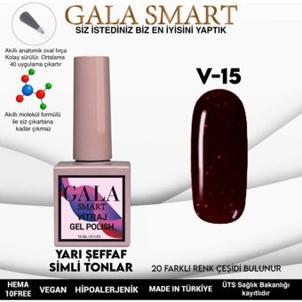 Gala Smart Vitraj V15 Bordo Işıltılı Kalıcı Simli Oje