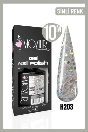 Moziur H203 Gri Işıltılı Kalıcı Simli Oje