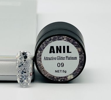 Anıl Professional Cosmetics Attractive Glitter Platinum 09 Siyah Işıltılı Kalıcı Simli Oje