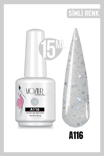Moziur A116 Gri Işıltılı Kalıcı Simli Oje