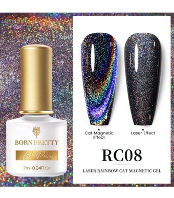 Born Pretty Pro Laser Rainbow Cat Magnetic RC08 Gri Işıltılı Kalıcı Simli Jel Oje