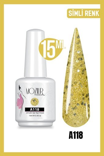 Moziur A118 Sarı Işıltılı Kalıcı Simli Oje