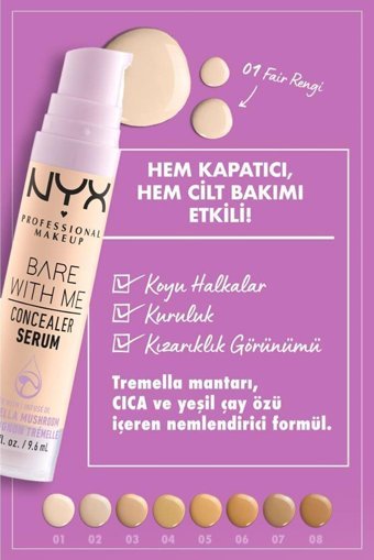 Nyx Bare With Me Light Tan Nemlendiricili Göz Altı ve Yüz Likit Serum Kapatıcı