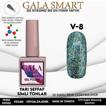 Gala Smart Vitraj V8 Mavi Işıltılı Kalıcı Simli Oje