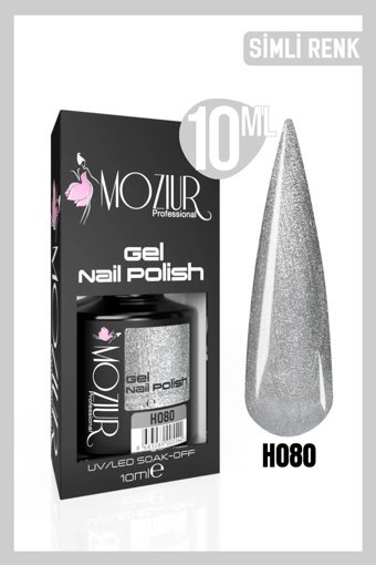 Moziur H080 Gri Işıltılı Kalıcı Simli Oje