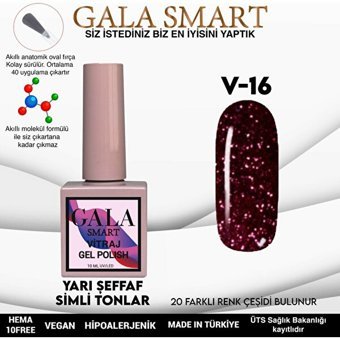 Gala Smart Vitraj V16 Mor Işıltılı Kalıcı Simli Oje