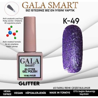 Gala Smart Glitter K49 Mor Işıltılı Kalıcı Simli Oje