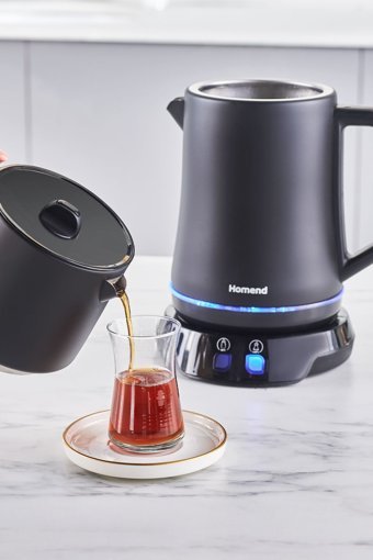 Homend 1775H Elegant Konuşan Otomatik Çelik Demlikli 1800 W Çelik Gövdeli Siyah Çay Makinesi