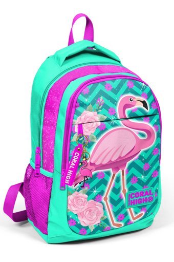 Coral High Kids Flamingo Desenli Su Geçirmez 3 Gözlü Çok Renkli İlkokul Kız Sırt Çantası
