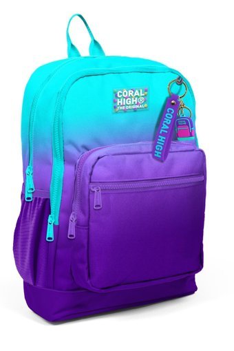 Coral High Kids Su Geçirmez 4 Gözlü Mor-Turkuaz Ortaokul Unisex Sırt Çantası