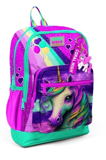 Coral High Kids Unicorn Su Geçirmez 4 Gözlü Çok Renkli İlkokul Kız Sırt Çantası