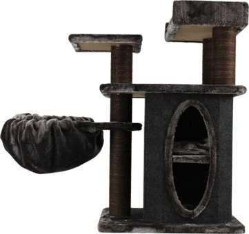 Lotus Furniture Pet Series Kare Hamaklı Tırmalamalı 4 Katlı İç Mekan Ahşap Kedi Evi Siyah