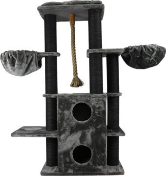 Lotus Furniture Pet Series Kare Hamaklı 4 Katlı İç Mekan Ahşap Kedi Evi Siyah