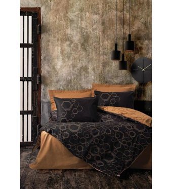 Cotton Box Dark Pamuk-Ranforce 160x220 cm Çarşaflı Geometrik Tek Kişilik Nevresim Takımı Bakır