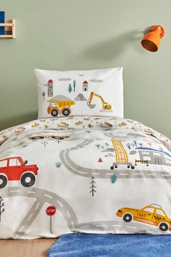 Karaca Home Young Race Pamuk 160x220 cm Lastikli Çarşaflı Taşıtlar Tek Kişilik Nevresim Takımı Beyaz