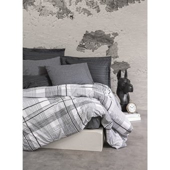 Cotton Box Will Pamuk 160x220 cm Çarşaflı Çizgili Tek Kişilik Nevresim Takımı Gri