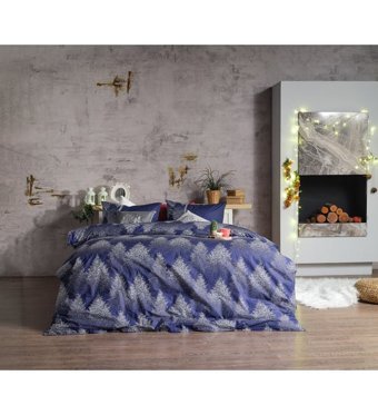 Doqu Home Charm Pamuk 160x220 cm Lastikli Çarşaflı Ağaç Tek Kişilik Nevresim Takımı Lacivert