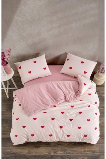Melonie Knidos Heart Pamuk-Polyester 160x220 cm Lastikli Çarşaflı Kalp Tek Kişilik Nevresim Takımı Beyaz