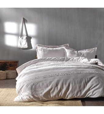 Doqu Home Carla Pamuk 160x220 cm Lastikli Çarşaflı Çizgili Tek Kişilik Nevresim Takımı Gri