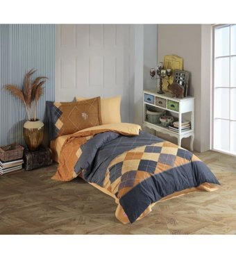 Hobby Carilla Poplin 160x220 cm Çarşaflı Geometrik Tek Kişilik Nevresim Takımı Sarı