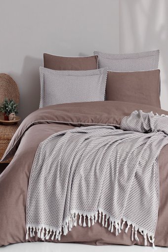 Altınbaşak Wood Luxart Root Pamuk-Polyester 160x200 cm Lastikli Çarşaflı Düz Tek Kişilik Nevresim Takımı Kahverengi