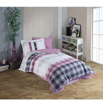 Hobby Poplin Studio Pamuk 160x220 cm Çarşaflı Ekoseli Tek Kişilik Nevresim Takımı Pembe