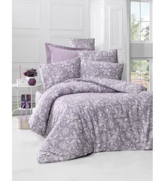 Komfort Home Exclusive Deluxe Saten 160x220 cm Çarşaflı Çiçek Tek Kişilik Nevresim Takımı Lila