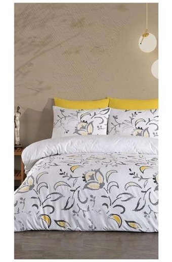 Jolly Home Kapitoneli Pamuk-Polyester 160x220 cm Çarşaflı Çiçek Tek Kişilik Nevresim Takımı Beyaz-Gri