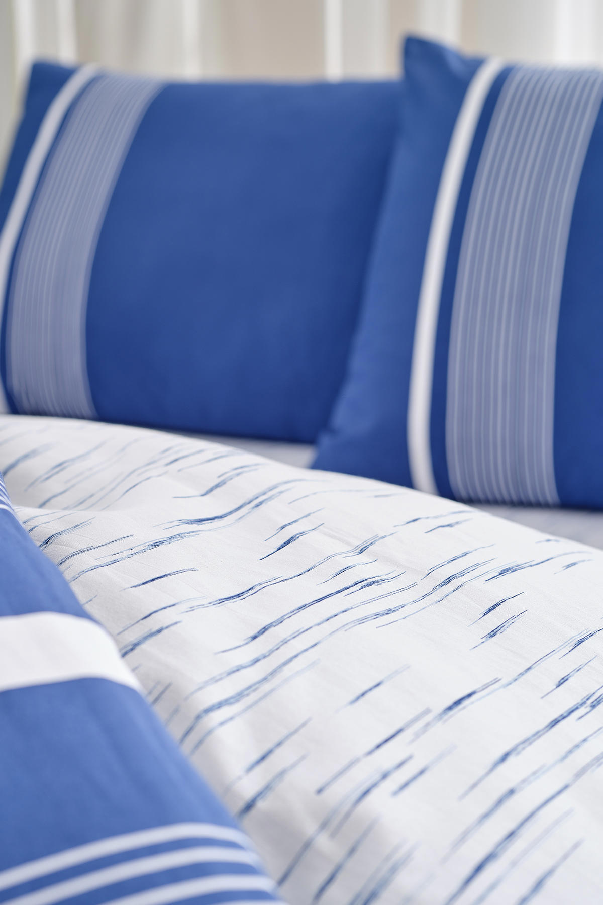 Doqu Home Marine Pamuk 160x220 cm Lastikli Çarşaflı Çizgili Tek Kişilik Nevresim Takımı Lacivert