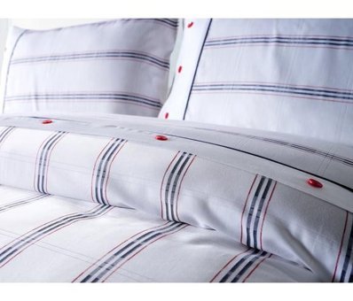 Doqu Home Marine Meridian Pamuk 185x220 cm Çarşaflı Çizgili Tek Kişilik Nevresim Takımı Beyaz