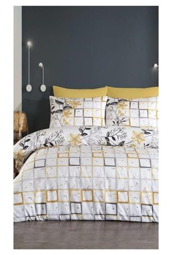 Jolly Home Kapitoneli Pamuk-Polyester 160x220 cm Çarşaflı Geometrik Çiçekli Tek Kişilik Nevresim Takımı Sarı
