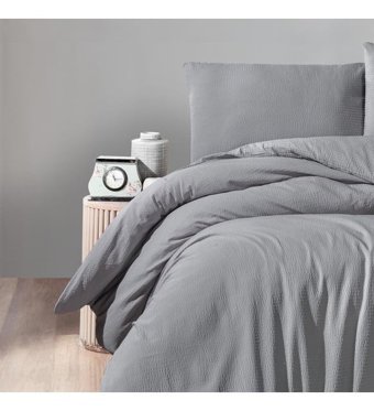 Schafer Gofre Soft Pamuk 160x220 cm Çarşaflı Düz Tek Kişilik Nevresim Takımı Gri